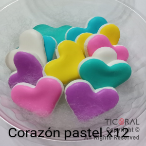 ADOR CORAZON PASTEL MULTICOLOR AZUCAR X 12